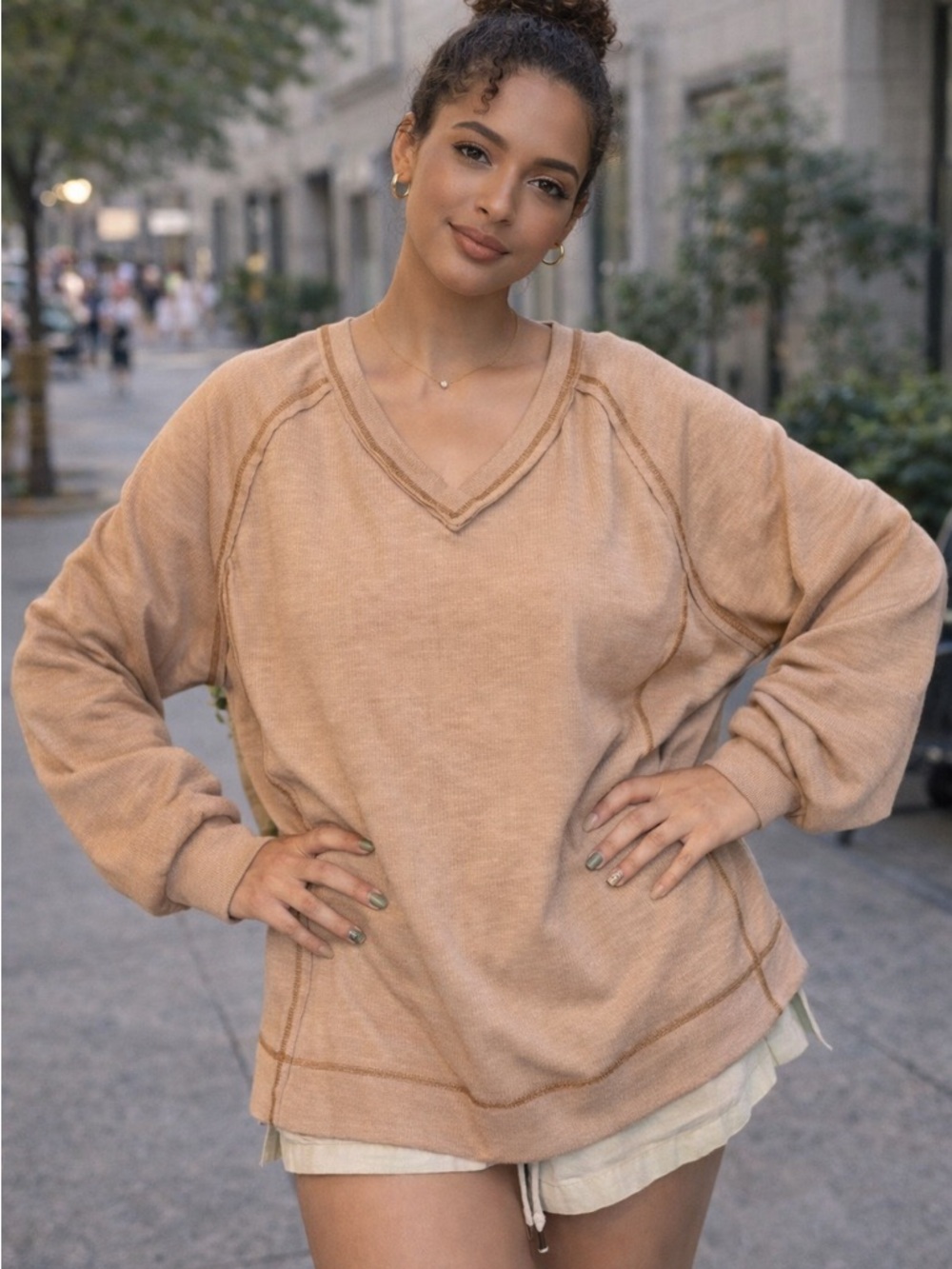 Cozy Tan V-Neck Sweater
